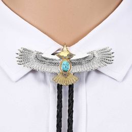 Bolo Ties Western cowboy bolo tie zilver goud natuurlijke turquoise lederen kraag touw unisex casual kleding accessoires HKD230719