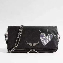 Bolsa Zadig Voltaire Schoudertas designer dames clutch Echt lederen handtassen Pochette Rock Swing Your Wings tassenketting Luxe denim zonsondergang Rock Crossbody tassen