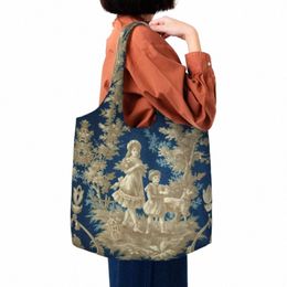 bolso de compras reutilizable c estampado de toile de jouy para mujer, bolsa la Hombro, duradera, para compras m3do#