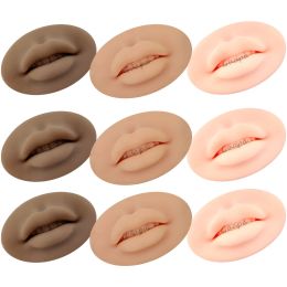 Pernos 3pcs silicona 3d labio práctica de maquillaje permanente piel marrón color desnudo molde abierto labio semi PMU Microblading Suministros de almohadilla