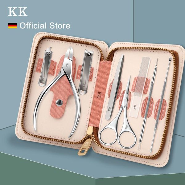 Bolts KK Manicure Herramientas Clippers de uñas Professas Set 8 In1 Kit de caja de viaje Sets Pedicure de acero inoxidable Cuidado del pie a mano de la mano