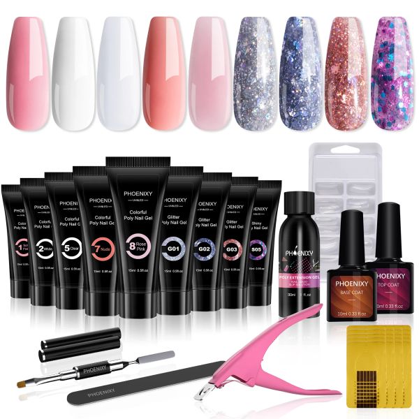 Bolts Poly Nail Gel Juego con puntas de 15 ml Gel de brillo del kit de esmaltar de extensión de la extensión de uñas para accesorios de uñas de extensión, todo para la manicura