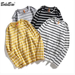 BOLUBAO Casual Men LongSleeved TShirts Mens Round Neck Bbottoming T Shirt Printemps Automne Mâle Loose Striped Tees Shirt Tops 201116