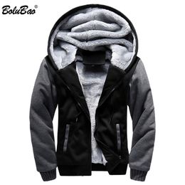 Bolubao Mode Merk Mannen Hoodies Winter Heren Dikke Warme Fleece Rits Sportjas Mannelijke Splice Casual Hoodies SH190905