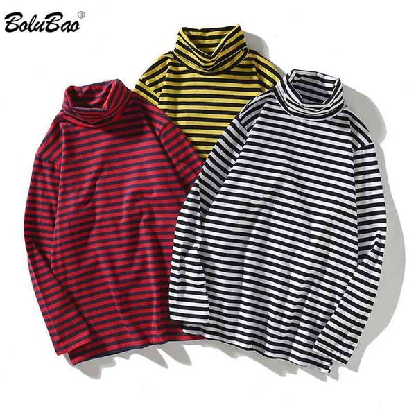 Bolubao Marque de mode Hommes T-shirts à manches longues Hommes de haute qualité T-shirt en coton à col roulé pour hommes T-shirts rayés Tops 210409