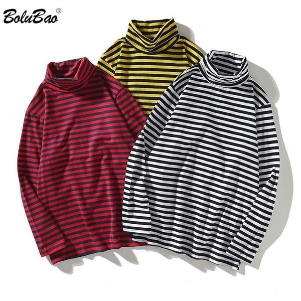 BOLUBAO marque de mode hommes à manches longues t-shirts hommes haute qualité coton t-shirt hommes col roulé rayé t-shirt hauts 201116