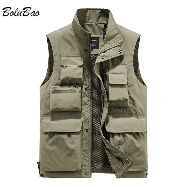 Bolubao Hombres Vest al aire libre Multipocket Director de pesca de color sólido Reportero Pogografía Caqueta casual Mas312227