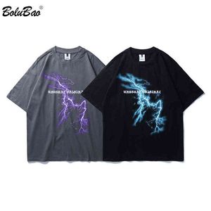 Bolubao Heren Straat T-shirt Bliksem Schedel Maan Katoenen T-shirt 2020 Zomer Mannen Korte Mouw Hoge Kwaliteit Tees Shirts G1229