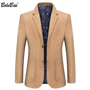 Bolubao -kwaliteitsmerk heren Casual Blazers Mens Solid Color Big Pocket Suit lagen Leer Autumn Blazers Coat Male 201104