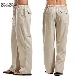 BOLUBAO été hommes couleur unie pantalon en lin multipoche droit décontracté grande taille respirant léger pantalon ample mâle 240129