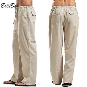 BOLUBAO été hommes couleur unie lin pantalon Multi poche droite décontracté grande taille respirant léger pantalon ample mâle 220524