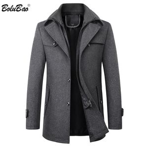 BOLUBAO Hiver Marque Hommes Double Col Laine Mélange Manteau Hommes Casual Long Manteau De Laine D'affaires Luxueux Solide Laine Pardessus Mâle 211122