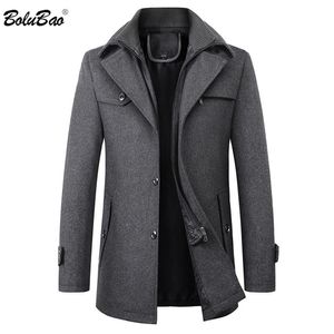 BOLUBAO Winter Brand Men Double Collar Wool Blend Coat Men's Casual Long Woolen Coat Business Luxurious Solid Wool Overcoat Male 201127