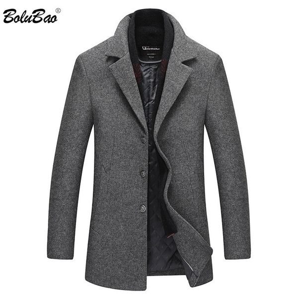 BOLUBAO hiver hommes laine mélange manteau marque de mode hommes de haute qualité affaires laine manteaux décontracté laine pardessus MaleWith écharpe LJ201110