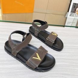 BOM DIA FLAT MULE Zwarte Sandalen Ontwerpers Vrouwen Slippers Leren Sandaal Zomer Gesp Platte Dia's Platform Klassieke Oude Bloem Flip Flops Bedrukte Slipper Strand Schoenen