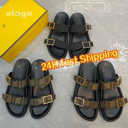 Bom Dia echte F lederen sandaal pantoffel vrijetijdsschoen zomer strand gladiator muilezels hasp nieuwe dames platte glijbaan luxe designer sliders sandaal maat 35-42