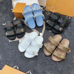 Bom Dia lederen sandaal pantoffel vrijetijdsschoen zomer strand sandaal gladiator muilezels hasp nieuwe dames heren platte glijbaan luxe designer sliders sandale maat35-42