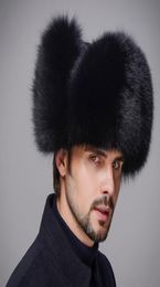 Bomber Chapeaux d'hiver Hommes chauds russe Ushanka CHAPEUR avec rabat d'oreille Pu Le cuir fourrure CAPPEUR CELOT-ELLAP DIR TERMAND