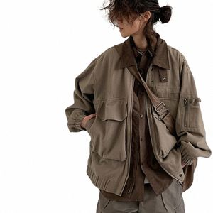 Bomber Jacket Hommes Vintage Multi-poches Lâche Safari Manteau Harajuku Revers Oversize Cargo Vestes Printemps Automne Unisexe Casual Manteau a76Y #