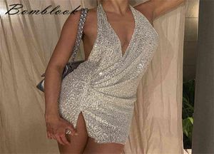 Bomblook 2022 Nouveaux liquettes licins Slit Sexy Mini Robe Femme Bar Robe de soirée Robe de soirée Original Design Y2204016734251