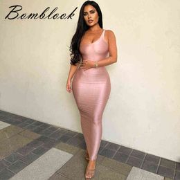 Bomblook 2022 Un hombro Sin mangas Color sólido Textura Reflectante INS Apretado Falda elegante Mujeres Vestido de noche Paño formal Y220401