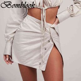 Bomblook Casual Fashion Skirts Dames zomer Solid onregelmatigheid Knoppen Kantoor Kantoor Lady Sexy Streetwears T220819