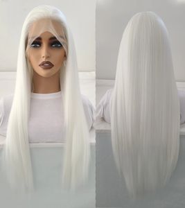 Perruque Lace Front Wig synthétique blanche neige 13*4, perruque sans colle en Fiber résistante à la chaleur, naissance des cheveux naturelle, raie libre pour femmes