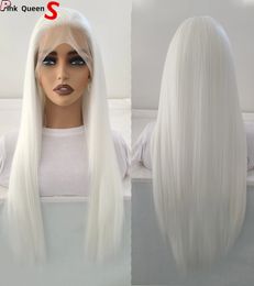 Bombshell Snow White 13x4 Cheveux synthétiques Front Lace Lace Wig Sans glue Hoile résistant aux cheveux Natural Hirline Free Fime Femme Brésilien Hair synthétique Hair