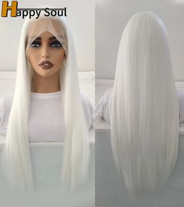 Bombshell Snow White 13x4 Cheveux synthétiques Front Lace Lace Wig Sans glue Hoile résistant aux cheveux Natural Hirline Free Fime Femme Brésilien Hair synthétique Hair