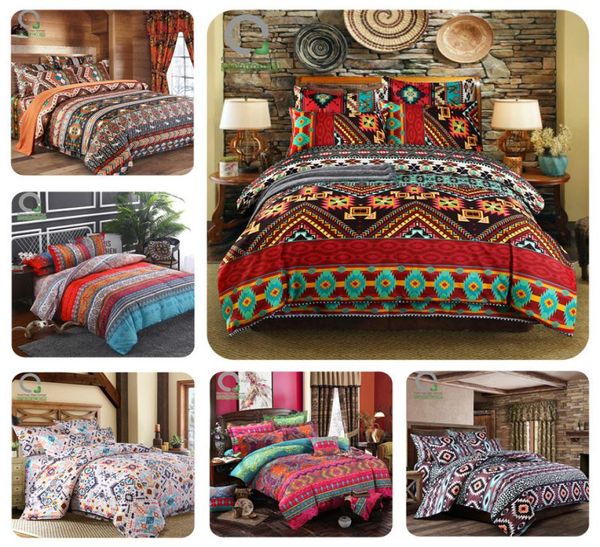 Bomcom Boho Juego de cama a rayas Étnico Vintage Hipster Azteca Pastoral Estilo rural Juego de funda nórdica bohemia 100 microfibra T200104412682