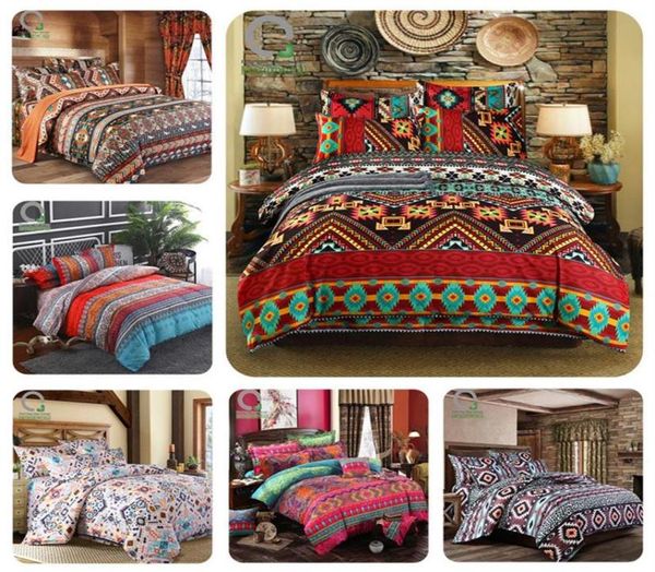 Bomcom Boho Stripe Liberding Ensemble ethnique vintage Hipster Aztec Pastoral Country Style Bohemian Coup de couette Set 100 Microfibre T200109154527