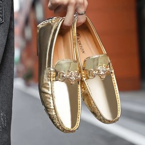 BomKinta Goud Zilver Glitter Lederen Schoenen Mannelijke Casual Zachte Rijden Schoenen Mannen Licht Luie Bootschoenen Unisex Loafers Big Size 48 240131