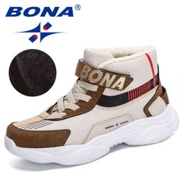 BONA 2020 Neue Designer Trendy Schnee Schuhe Jugendliche Kinder Wanderschuhe Walking Klettern Schuhe Jungen Winter Plüsch Schuhe Mädchen G1210