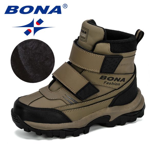 BONA, nuevos botines populares para niños, motocicleta, gancho y bucle, antideslizante, botas de senderismo para exteriores, calzado de invierno para niños 201130