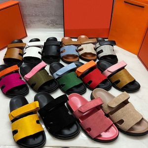 Designer Chypre Sandalen vrouwen echte lederen sandaal suède slippers dikke bodem flip flops top marine groen kalfsleer slipper 2024