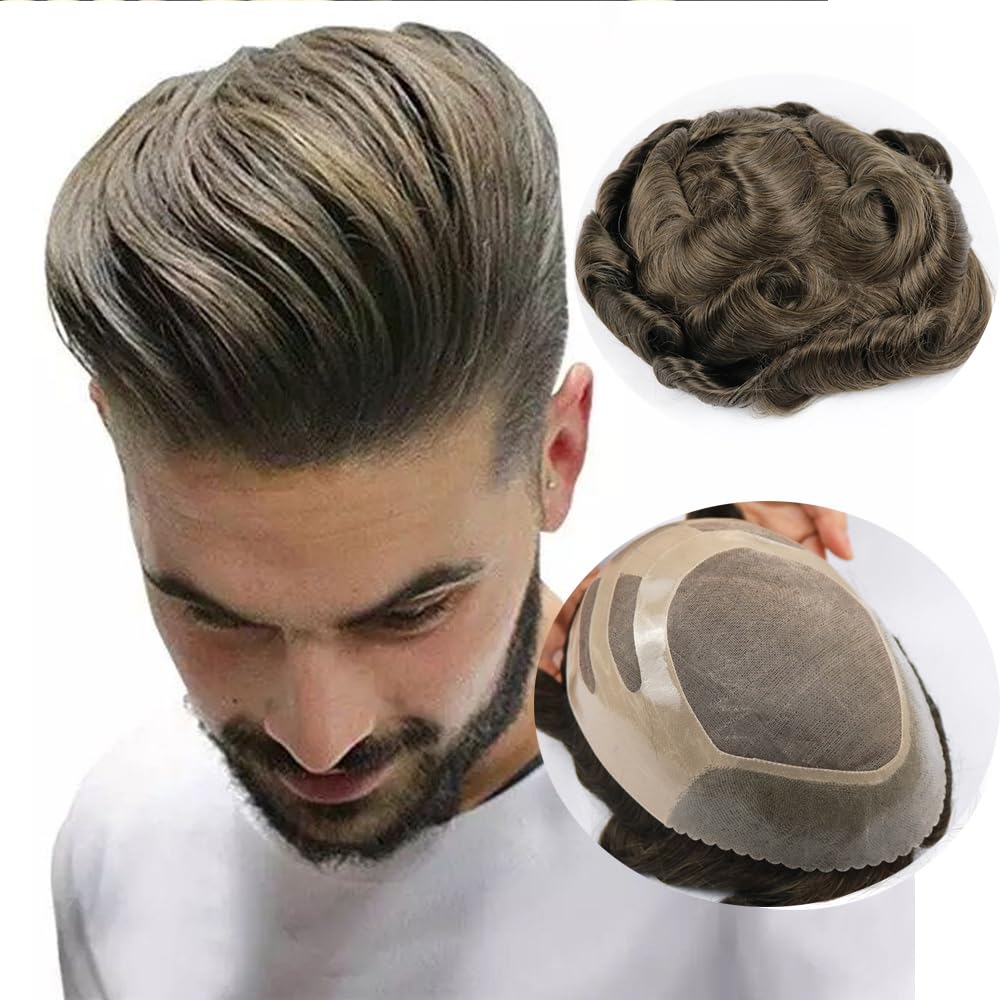 Bond Base Custom Customized Brown Men Human Hair System Replacement Toupee Hairpiece Installation Wig Prosthesis for Hair Loss