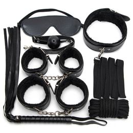 Bondage 7PCSSet PU Cuir Menottes Sexy Fouet Corde Produits Rose Et Noir BDSM Sex Toys Pour Couples Accessoires Exotiques 230925