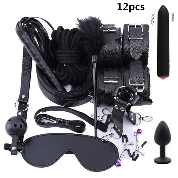 Bondage Volwassenen Producten Sex Games Set Bdsm Lederen Speelgoed Kits Handboeien Speelgoed Anale Plug Staart Vrouwen Exotische Accessoires 230307