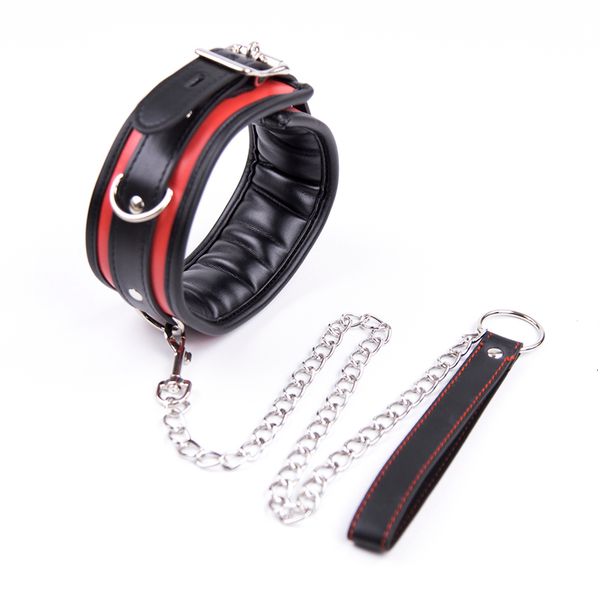 Bondage Bdsm Collar cuero y cadena de hierro enlace esponja relleno esclavo collares mujeres juguetes sexuales para parejas adultos 230519