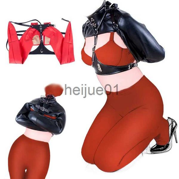 Bondage BDSM Traje Abierto Pecho Cupless Chaqueta Recta Top Cuero Brazo Binder Restricción Fetish Body Binder Arnés Mujeres SM Juguetes Sexuales x0928