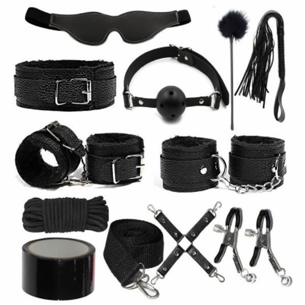 Bondage Bdsm kit adulto juguete sexual adecuado para mujeres hombres manos puños alicates látigo Nalgadas metal anal plug vibrador Bdsm vinculante conjunto 230720