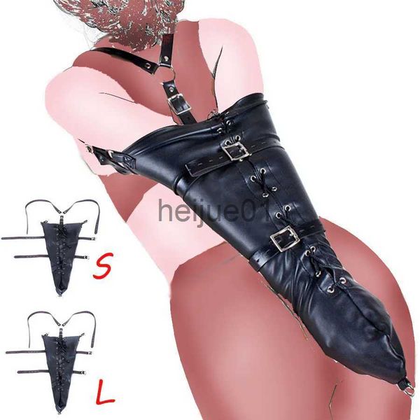 Bondage BDSM Cuir Sex Bondage Kit Binder Retenue Derrière Le Dos Veste Droite Jambe / Bras Verrouillable Gant Capot Masque Esclave Jeu De Rôle Adulte x0928