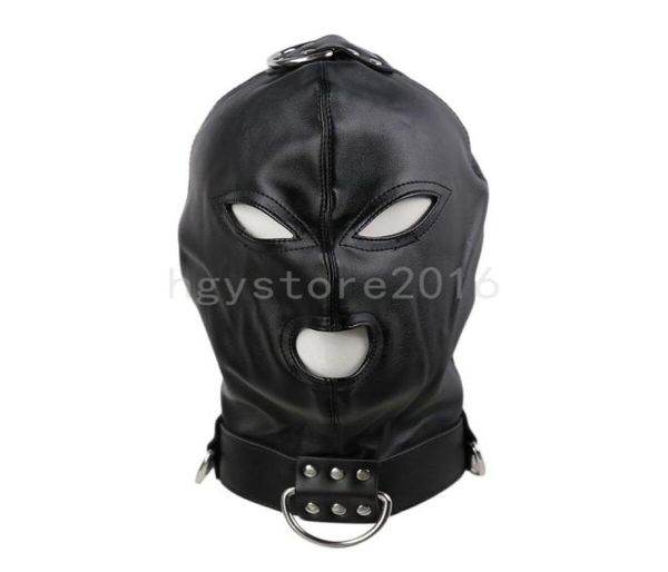 Bondage visage yeux Gimp capuche harnais bouche ouverte en cuir PU masque à capuche complet bandeau nouveau A6757244183