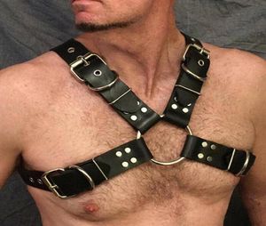 Bondage fetisj mannen gekruiste lederen borstharnas riemen bdsm homo kleding gotische punk tops lichaamsbanden voor rave feest332J2527155