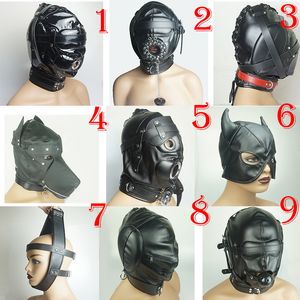 Bondage Full Hood Mask, BDSM juguetes sexy para parejas, arnés de cuero esclavo acolchado GIMP, consolador / anillo / bola GAG Vendfrold