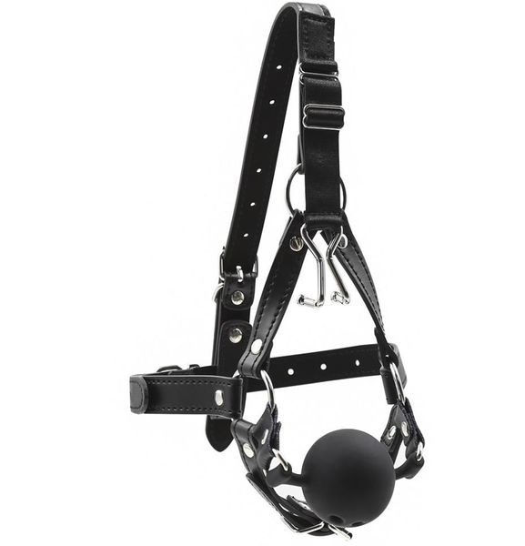 Bondage Gear Head Harness Muzzle avec bâillon en bouche et crochet de nez Fétiche sexy jouet nouveau design en cuir BDSM Boule bouche ouverte Gags B03020406647375