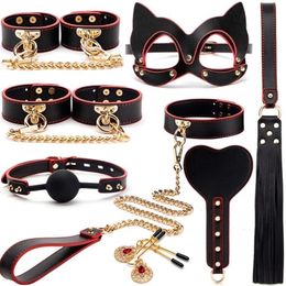 Bondage Ensemble de reliure en cuir véritable bdsm de haute qualité bracelet d'amour poignets cou sex toy 230719