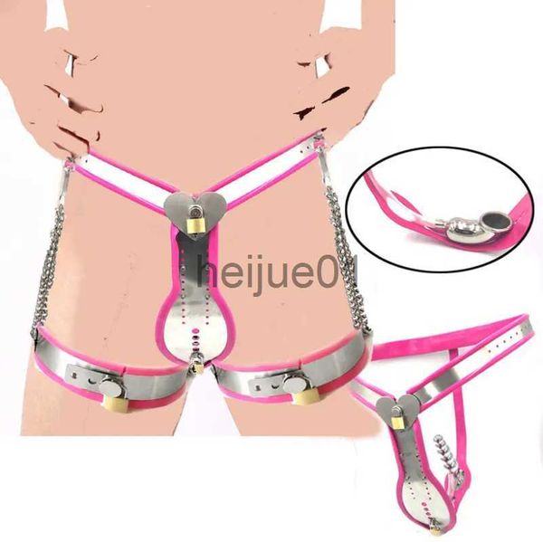 Bondage Cinturón de castidad masculina Bragas de bloqueo en forma de corazón Jaula de pene con catéter Tapón anal desmontable BDSM Restricción Puños de muslo Hombres x0928