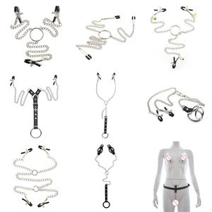 Pince à mamelon en métal Bondage avec chaîne fétiche pinces à lèvres du sein masseur de Stimulation BDSM Torture jeux pour adultes joueurs sexy