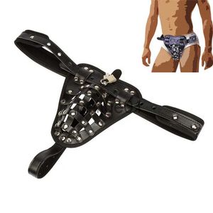 Bondage Nouveau PU Cuir Mâle Chasteté Cage Ceinture Dispositif Pantalon Sex Toys Sous-Vêtements Serrure Adulte Érotique Pénis Anneaux Pénis Bondage Produits Pour Adultes x0928